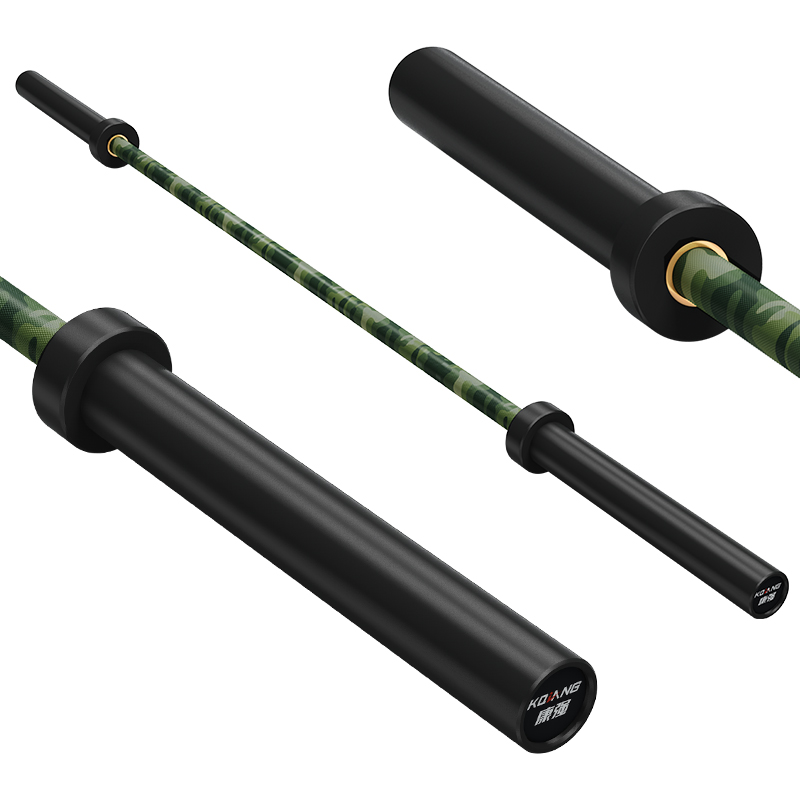 必一运动杠铃杆硬铬陶瓷镀黑彩色男士女士举重训练杆八轴承2.2M奥杆 E15迷彩绿承重1500LB