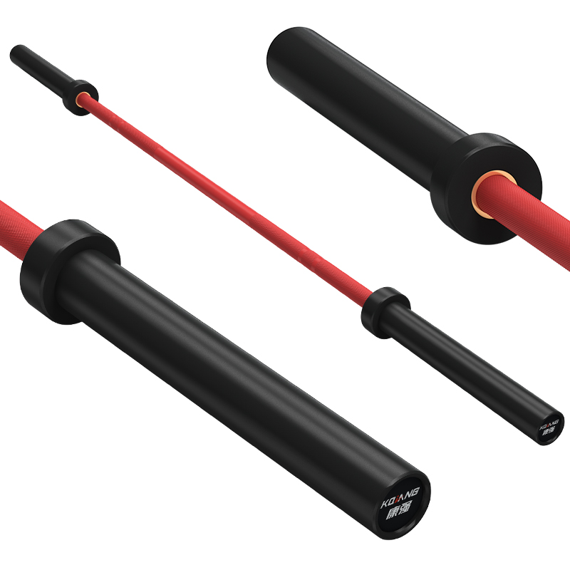 必一运动杠铃杆硬铬陶瓷镀黑彩色男士女士举重训练杆八轴承2.2M奥杆 E10激情红承重1000LB
